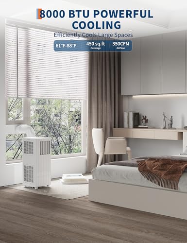 Image of Garvee 8000 BTU Portable Air Conditioner, Complete Window Kit & Remote Included - Easy Setup, Cools 350 Sq. Ft Rooms, 24-Hr Timer, Sleep Mode, Quiet Operation, White