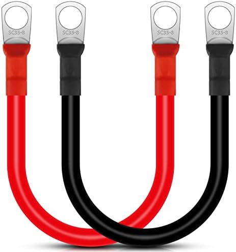 EEEKit 2Pcs 50CM 4AWG Car Battery Inverter Cables, 12V Auto Battery Charge Cables, Car Battery Leads with M8 Ring Terminals Copper Flexible Wire for Truck, Motorcycle, Solar, RV, Marine