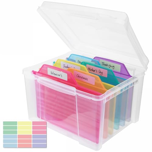 Find Scrapblooms Greeting Card Storage & Organizer Box with 6 Removable Dividers for Holiday Birthday Get Well Cards Photos Crafts Scrapbooking