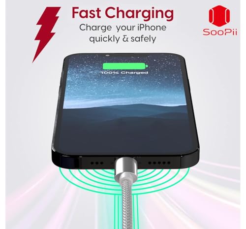 Image of SOOPII USB to 8 Pin Lightning Cable, 3A Output-Fast Charging & High-Speed Data Transfer for i-Phone Series, Durable Nylon Braided Design, Tangle-Free, Compatible with i-Phone, i-Pad & Other Devices