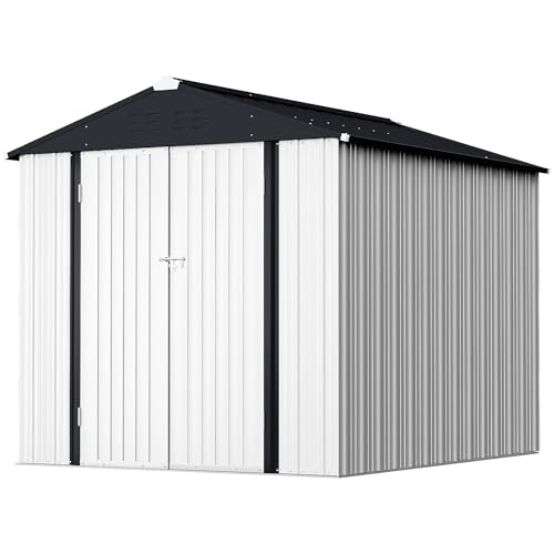 Image of GUNJI 6 x 4 FT Shed Outdoor Storage Shed Metal Garden Shed with Lockable Door Outside Waterproof Tool Shed for Backyard, Patio, Lawn (White)