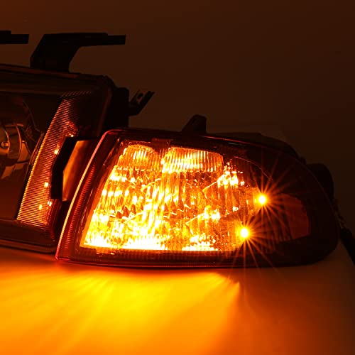 M-Auto Headlight Assembly Pair Left+Right Compatible With 1992 1993 1994 1995 Honda Civic 2/3Dr - Black Housing Clear Lens Crystal Amber Corner #TOP7