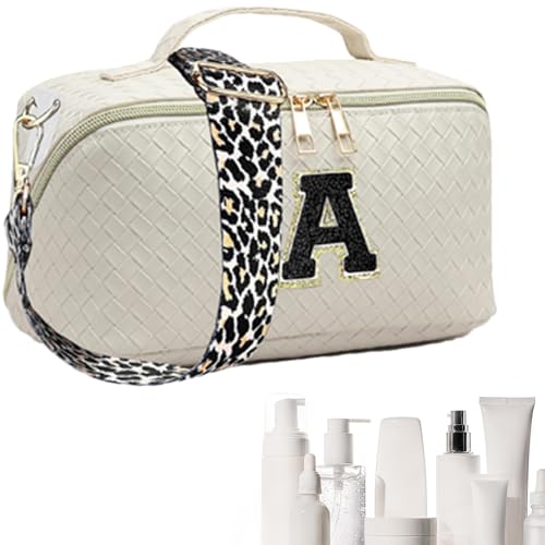 Bolsas de cosméticos de viaje para mujer, bolsa de maquillaje de gran capacidad, bolsa de cosméticos tejida multiusos para cumpleaños, vacaciones, Navidad, White, Refer to description, Unisex