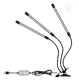 Grow Light for Indoor Plants, ARTSEA 45W LED Grow Lamp Full Spectrum Triple Heads Plant Lights with Auto Timer, 360°Adjustable Arms 5 Dimmable Levels Clip-on Desk Plant Growth Lamps