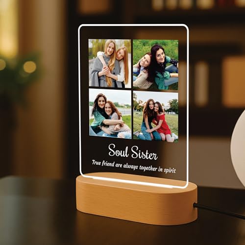 Image of Giftplease Personalised Rakhi Photo Frame for Brother - Custom Acrylic Collage with Led Wooden Stand, Special Raksha Bandhan Gift for Sister, Unique Keepsake for Rakhi Celebration, Best Sibling Gift