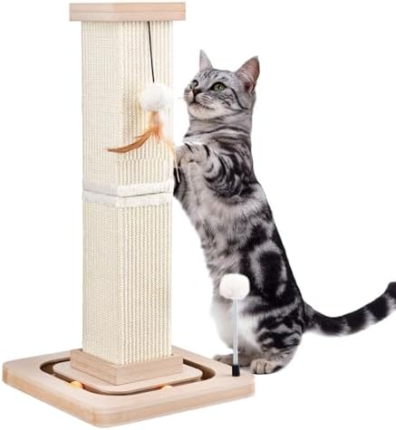 LIFLIX Kratzstamm für Katzen, 67cm Kratzsäule mit Interaktivem Katzenspielzeug, Sisal Kratzbaum Klein mit Hänge- und Trackbällen, Katzen Kratzmöbel