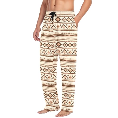Mens Cotton Pajama Pants Sleep Lounge Pj Bottoms Sleepwear with Pockets Drawstring S Kashgar Aztec Geometry4