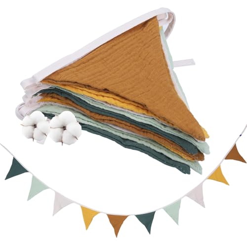 Huiguli Banderines Tela Habitación Infantil, 2.6m Guirnaldas Tela Algodón Lavable, Banderines Triangulares Bunting, Banderines Decorativos para Decorar Habitación Niños Fiesta Cumpleaños, Multicolor