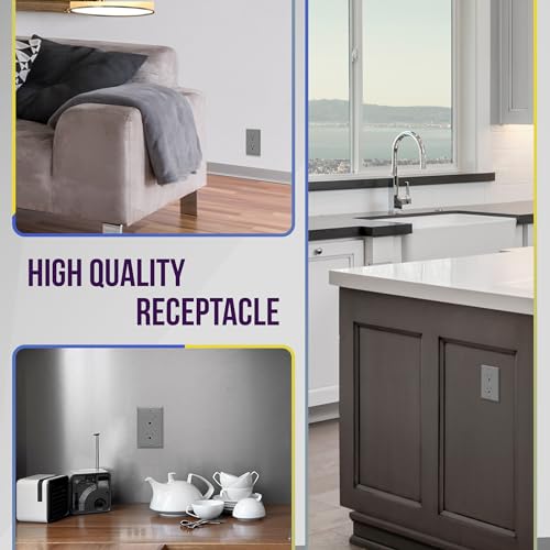 Image of ENERLITES Decorator Receptacle Outlet with Wall Plate, Tamper-Resistant, Gloss Finish, Residential Grade, 3-Wire, Self-Grounding, 2-Pole, 15A 125V, UL Listed, 61501-TR-GYWP, Gray