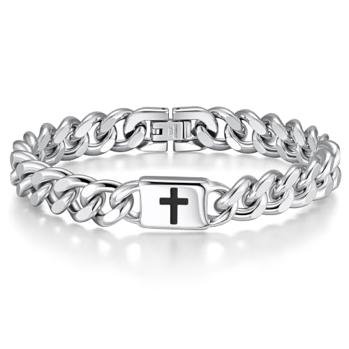 Kreuz Armband Herren Edelstahl Panzerarmband Geschenk für Männer, 20cm Lang