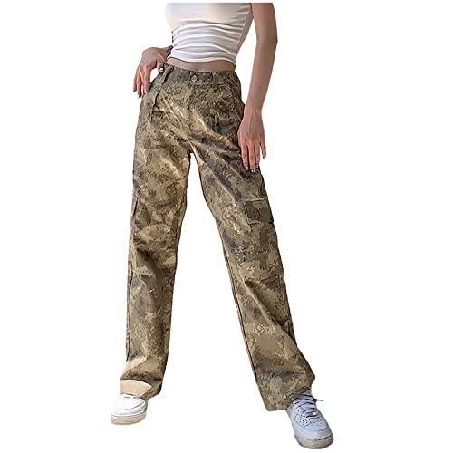 Hatop Camo Cargo Pants for Women High Waisted Slim Fit Camoflage Jogger Wide Leg Sweatpants with Pockets
