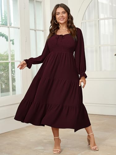 Womens Plus Size Flowy Maxi Dress Long Sleeve Square Neck Smocked A Line Formal Long Dresses for Women Wedding Guest4