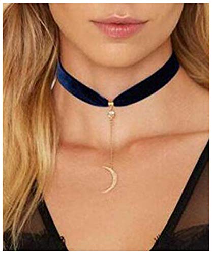 Preisvergleich Produktbild Anglacesmade Bohemia Wildleder Choker Halskette Mond Anhänger Halskette Kristall Halskette Strass Choker Halbmond T Drop Halskette für Frauen und Mädchen