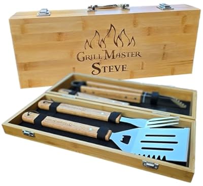 Great Scrape® Personalized BBQ Gift Set - Custom Engraved Grill Tools Set The Perfect Unique Gift for Any Grilling Enthusiast and Any Occasion: Fathers Day, Birthdays, Weddings, or Christmas.