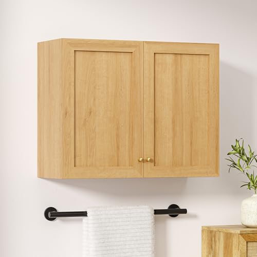 EYYTHUNG Laundry Wall Cabinet, Farmhouse Wood Storage Cabinet with Doors