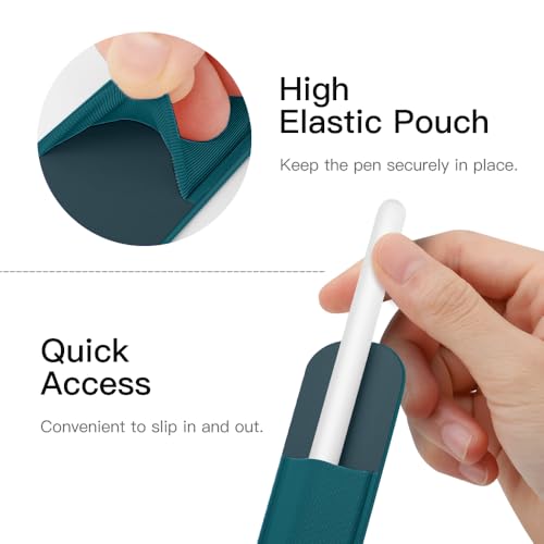 Image of MoKo Adhesive Pencil Case Holder Sticker for Apple Pencil, Midnight Green | Elastic Pencil Pocket Pouch, Adhesive Sleeve, Attached to iPad Case, For Pro /USB-C /1st /2nd Gen and Similarly Stylus Pens
