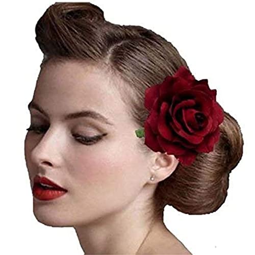 Ever Fairy® Pinces à cheveux en forme de rose colorée pour femmes et filles, rouge foncé Cover
