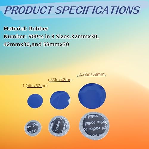 Image of 91Pcs Tire Patch Kit, 32mm 42mm 58mm Round Tire Patch and Tube Patch Tire Repair Tools Tire Patching Kit for Car Truck Bike Motorcycle Vehicle Puncture Repair with 1 Tire Patch Roller