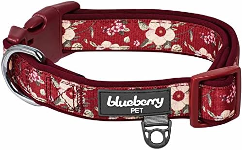 Blueberry Pet Soft & Comfy Oriental Flower Neoprene Padded Adjustable Dog Collar, Tuscan Red, Medium, Neck 14.5"-20"