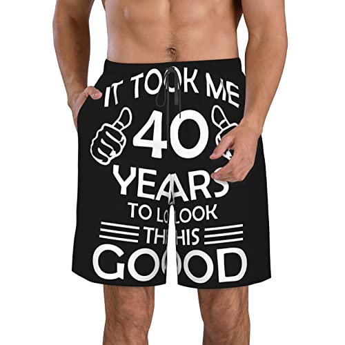 Happy 40th Birthday Men's Swim Trunks Quick Dry with Mesh Lining Beach Shorts Bathing Suit Swimwear Large