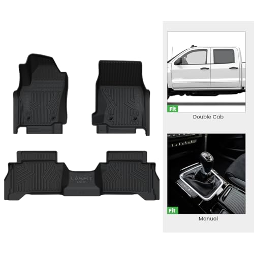 Image of LASFIT Floor Mats for Toyota Tacoma 2024-2026 Double Cab Gas Manual Tran Only (Not Fit Hybrid & Xtra Cab & Auto Trans) All Weather TPE Floor Liners for Custom Fit Tacoma Front&Rear 2 Row Mats