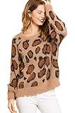 Umgee Womens Fuzzy Animal Print Pull Over Sweater (S, Latte)