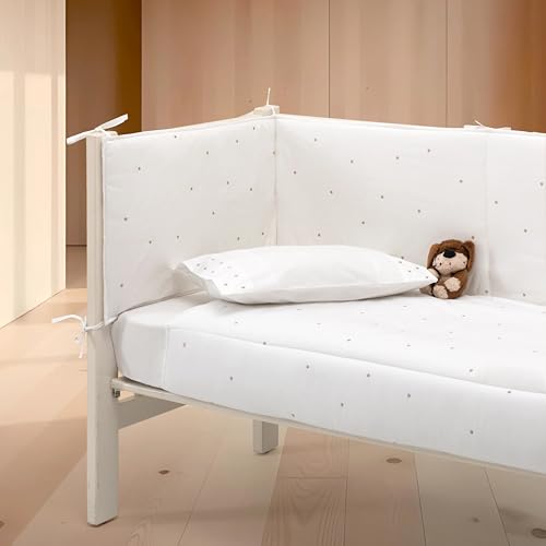 Casa da Laura - Chichonera de Cuna Lunares Marrón Claro - Maxi Cuna de 70 x 140 cm - 100% Algodón - 300 gr./m2 - Estampado Lunares - Fabricado en Portugal