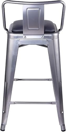 Miniatura 6 de GIA Taburete de metal con respaldo bajo de altura de mostrador de 24 pulgadas con asiento de cuero vegano, color plateado