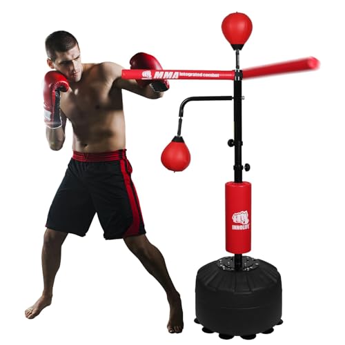 Pro Boxing Training Set - Adjustable 82-Inch Spinning Bar with Reflex Ball & Punching Bag for Adult(Red) by INNOLIFE - Used condition - US$116.18