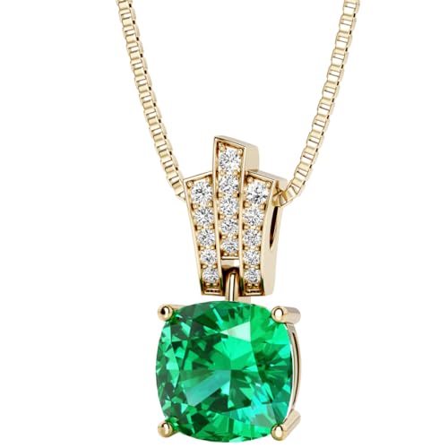 PEORA 14K Yellow Gold Created Colombian Emerald and Lab Grown