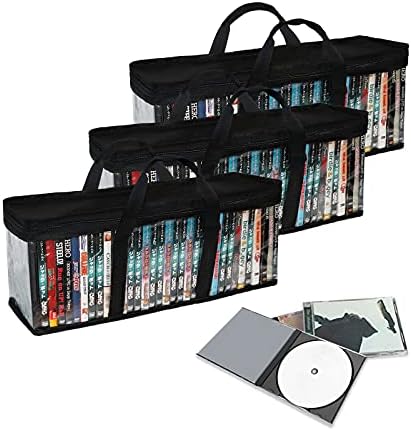 QTART DVD Storage Case DVD Storage Bag Hold up to 160 CDs/Vhs/Blu-Ray/Movies/Video Games(40 Each Bag) Convenient Travel Case Holder Organizer for Media-3 Pack