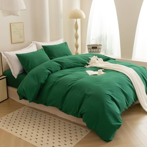 Image of Emerald Green Duvet Cover King 3 Piece Soft & Breathable Comforter Cover