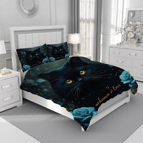 Ropa de cama infantil reversible de gato negro y microfibra suave 3