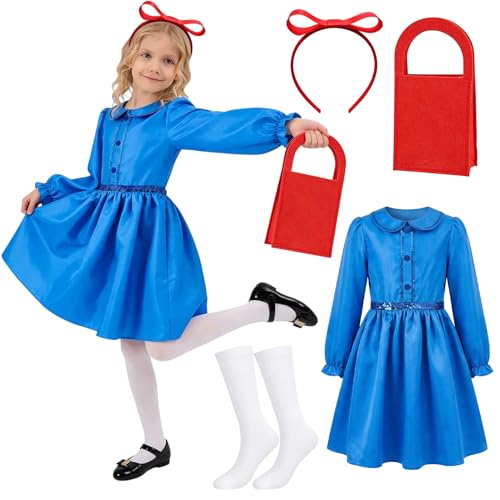 Crittygo Matilda Costume World Book Day Costumes with Headband Socks Handbag Matilda Fancy Dress Up for World Book Day & Theme Party