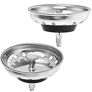 2 Pack – Kitchen Sink Strainer and Stopper Combo Basket Replacement for Standard 3-1/2 inch Drain, Stainless Steel Basket with Plastic Knob, Rubber Stopper Bottom – Hilltop Products