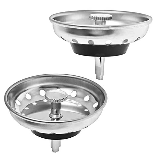 2 Pack - Kitchen Sink Strainer and Stopper Combo Basket Replacement for Standard 3-1/2 inch Drain, Stainless Steel Basket with Plastic Knob, Rubber Stopper Bottom - Hilltop Products
