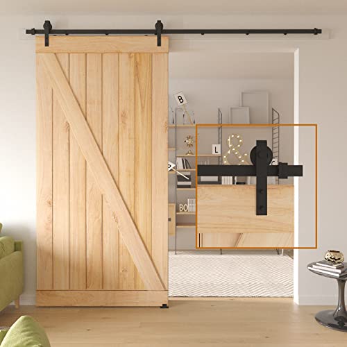 Donyoung 8Ft Sliding Barn Door Hardware Kit, Heavy Duty Barn Door Track Kit Fits Single Door 42"-48" Wide, Smooth And Quiet Operation, Modular Track, Easy To Install (J Shape Hanger) #TOP7