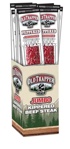 Image of Old Trapper Kippered Steak, Peppered Flavor, Two-Ounce Individually Wrapped Packages, Spicy Meat Snack for Between Meal Bites, 22 Grams of Protein per Serving (Pack of 12)