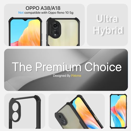 Image of Pikkme Oppo A38 4G / Oppo A18 4G Back Cover | Crystal Clear Transparent Back | Ultra Hyrbid | Full Camera Protection | Raised Edge | Bumper Back Case (Black)