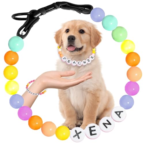 Personalized Beaded Dog Collar Custom Pet Collar with Pet Name and Letter, Custom Rainbow Color Friendship Bracelet Dog Collar, Cats Dogs Gifts Pet Souvenirs, Women & Men (A)