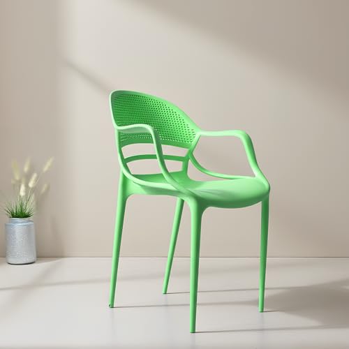 Image of DIYA Sunset Garden Plastic Chair |Outdoor Balcony Arm Chair for Lawn & Home | UV-Resistant PP Body, Strong Build, 1-Year Warranty - Set of 2 (Green)