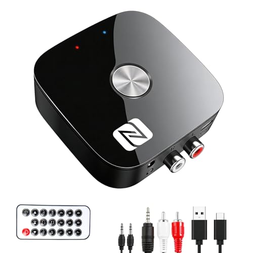 Receptor Bluetooth 5.3 HiFi, Receptor Bluetooth Jack AUX 3.5 mm/RCA, con Conexión Dual para Estéreo, Altavoz, Amplificador, con NFC, Receiver Estéreo Casa Coche, Compatible con Teléfono Tablet