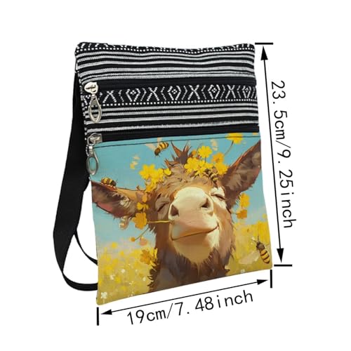 Funny Donkey Messenger Bag Small Ethnic Pattern Printed Adjustable Strap Crossbody Zipper Bag Funny Donkey Phone Bag Wallet Cute Shoulder Handbag for Women Friends -52
