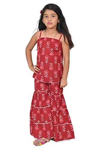 Image of Printed Cotton Sharara Set for Kids, Traditional Dresses Set for Baby, Ethnic Outfits for Girls, Sleeveless Kurti Set