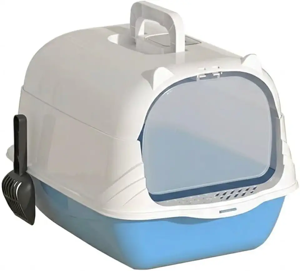 Caixa de Areia Sanitbox para Gatos, Banheiro Fechado com Porta, Inclui Pá Higiênica (Azul)