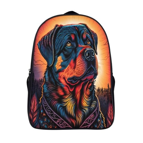 Sac à dos imprimé 3D Rottweiler imperméable avec double compartiment zippé de 16 pouces