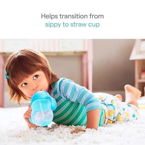 Image of Munchkin Any Angle Sippy Cups for Toddlers, Spill Proof Weighted Straw Cup with Transition Handles for Babies 6 Months and Up, 2 Pack, Blue /Green