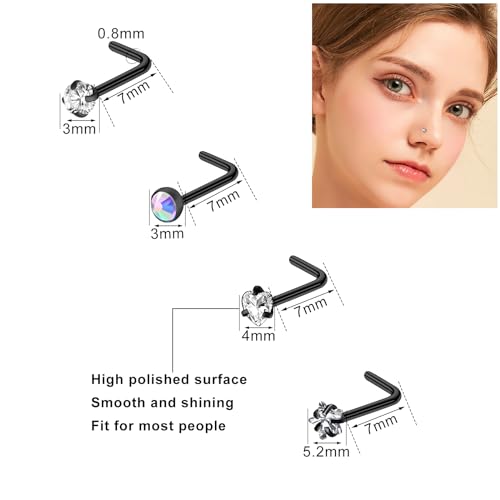 image for ONESING 29 Pcs 20G Nose Rings L Shape Studs & Hoops, Stainless Steel N