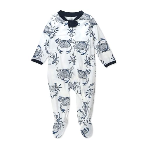 Image of HonestBaby Sleep and Play Footed Pajamas One-Piece Sleeper Jumpsuit Zip-Front Pjs Organic Cotton for Baby Boys, Unisex, Crabs, 6-9 Months