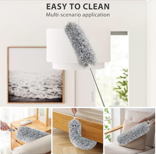 Image of Microfiber Feather Duster Fan Cleaner mop Bendable Head & Extendable Pole 100 Inch Extra-Long Fan Cleaning Duster, Washable Dust Cleaner for High Ceiling Fans, Window Blinds, Furniture & Cobwebs